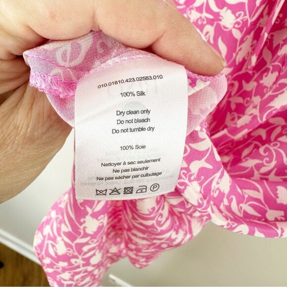 Lilita Azalea Pink Short Ruffle Sleeved Floral-Print Silk Mini Dress Sz Small - Picture 14 of 16